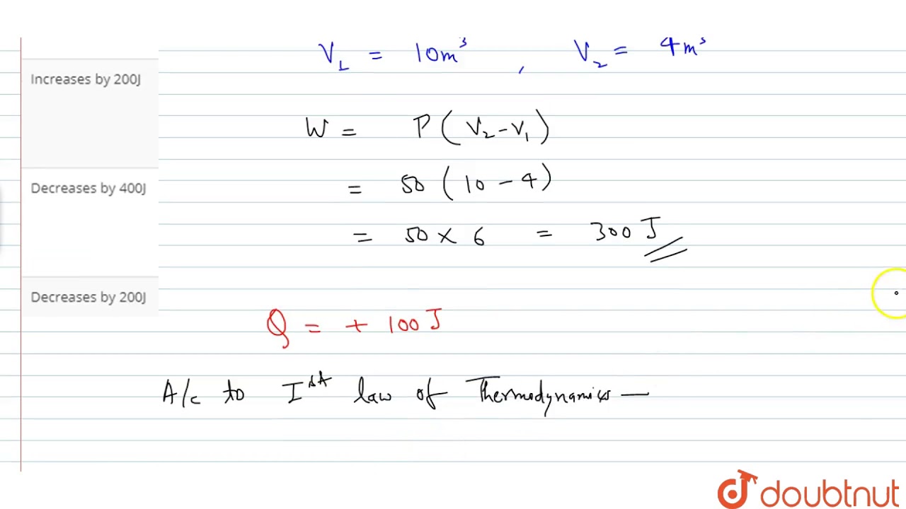 A gas is compressed at a constant pressure of `50N//m^(2)` from a volume `10m^(3)` to a volume