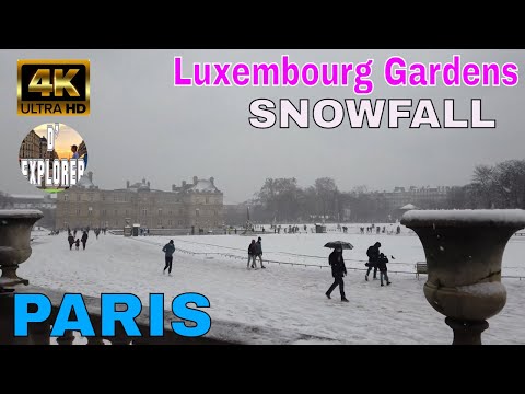 【4K】🇫🇷SNOW FALL in PARIS Walking Tour》Luxembourg Gardens  2021