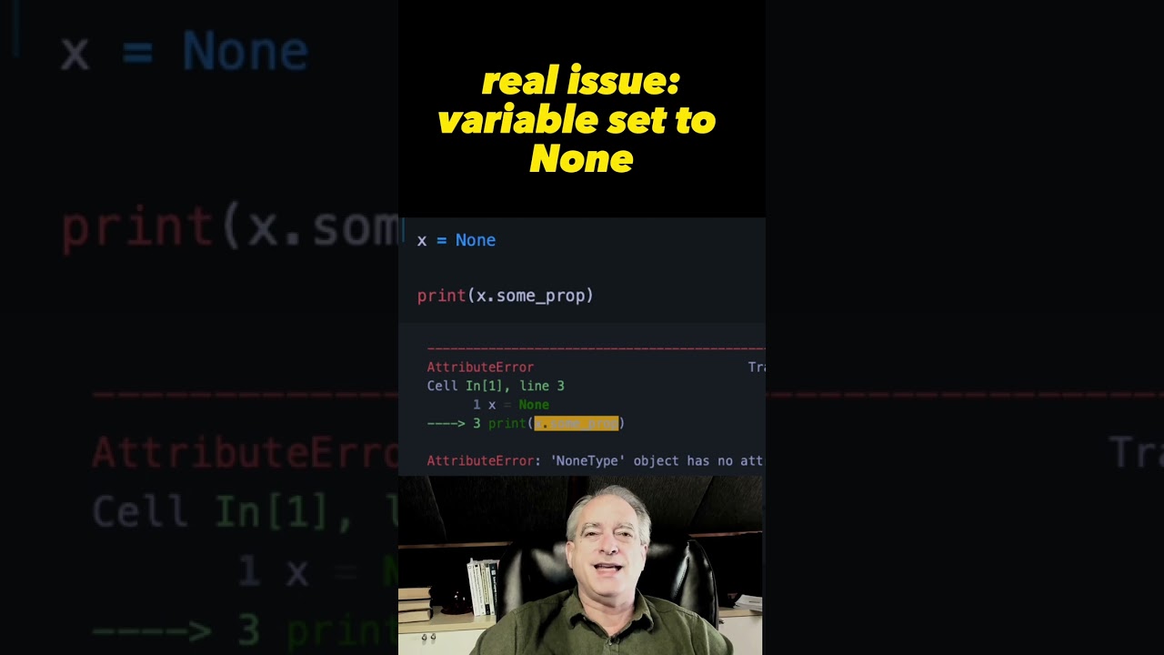 Meaning of Python error AttributeError: 'NoneType' object has no attribute #shorts