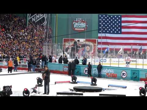 2010 NHL Winter Classic National Anthem and Fly Over by Stealth Bomber!