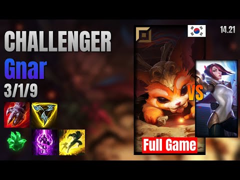 CHALLENGER Top Gnar vs Fiora lol KR solo rank Full Game 14.21