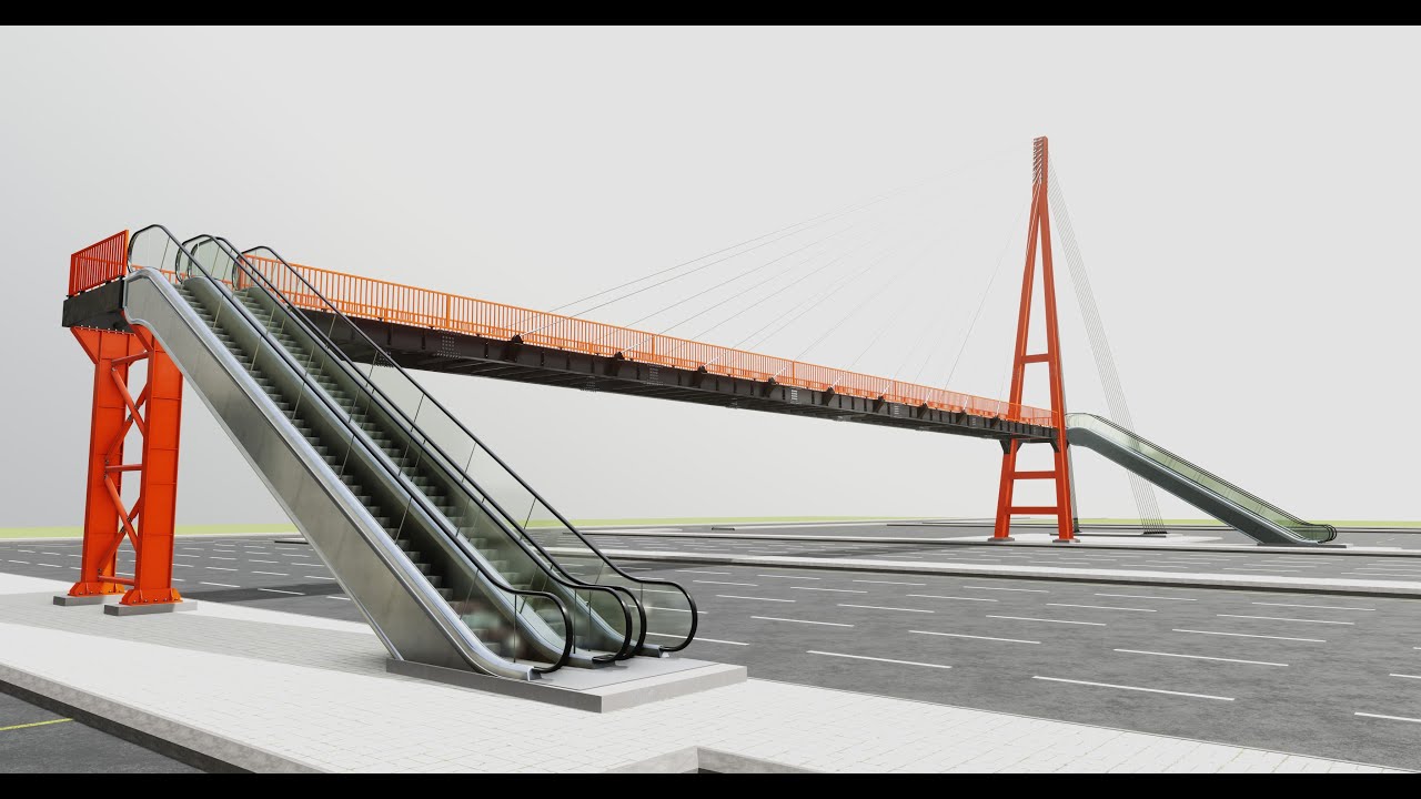 Rope Tension Pedestrian Overpass Escalator 3D Model