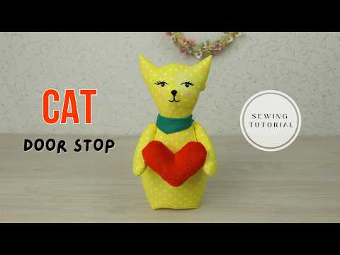 Fabric Cat Door Stop Refillable with Velcro Closure | Sewing tutorial