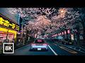 Tokyo Night Drive In Cherry Blossom Season 8K 60fps HDR Relaxing Piano Music