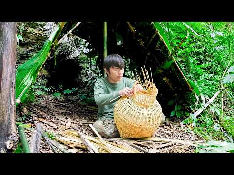 Solo Survival in the Wilderness: Making Bamboo Fish Trap and Grilling Giant Fish Over Fire