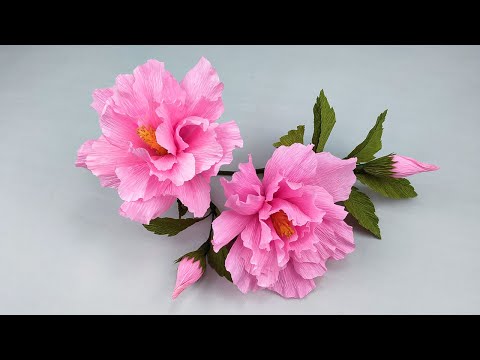 Double Peach Hibiscus Flower Made From Crepe Paper