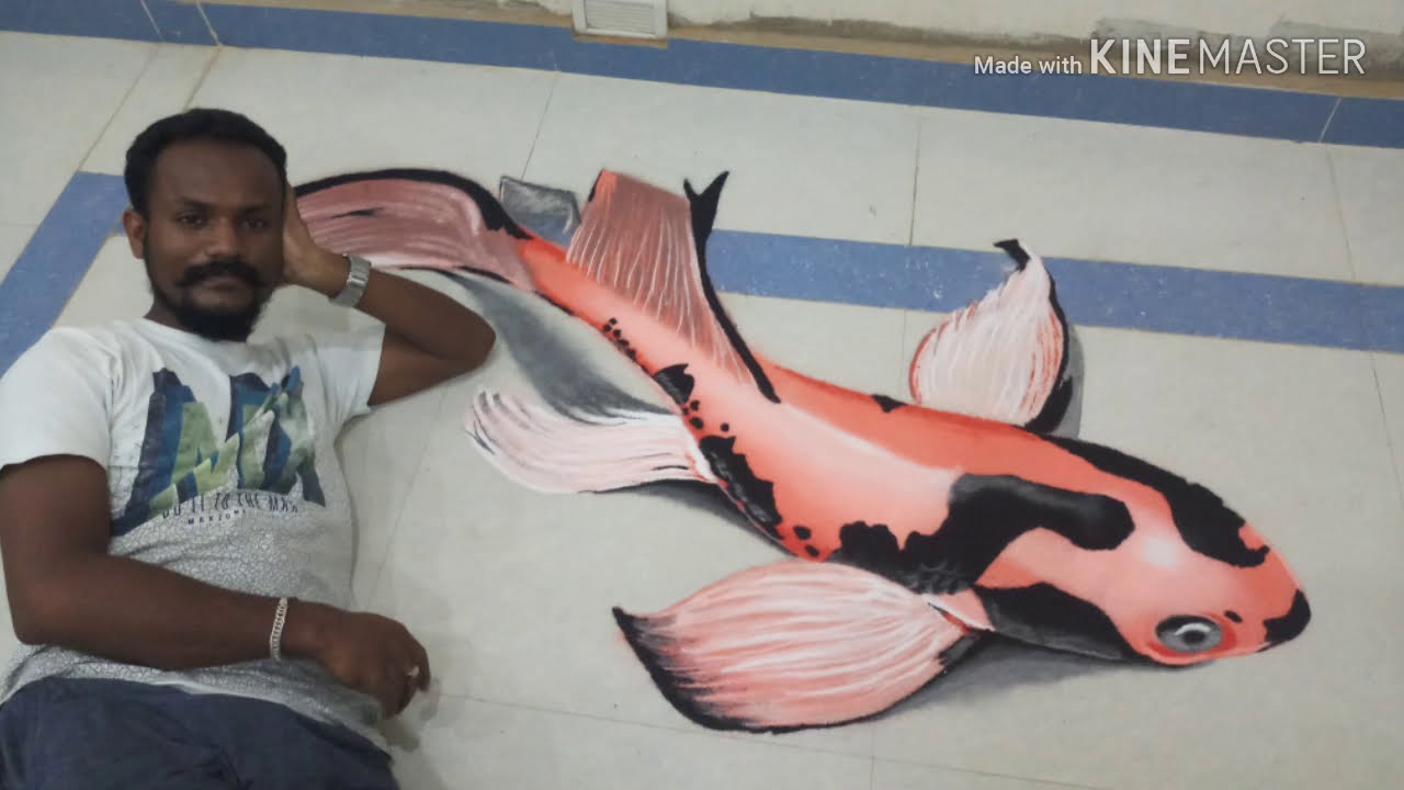  3d rangoli art koi fish by anand kumar sao