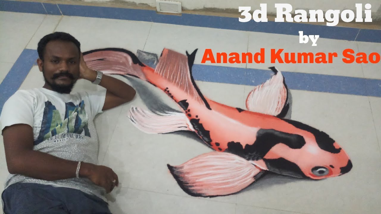  3d rangoli art koi fish by anand kumar sao