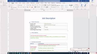 Job description Template with Instructions