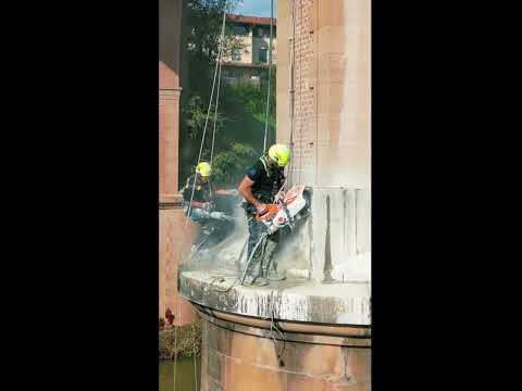Démolition de plots en béton sur cordes au viaduc du Tarn à Albi, par 2KM