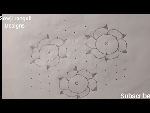 Beautiful flowers rangoli design with 11*6 dots//Dasara muggulu//Sowji rangoli designs