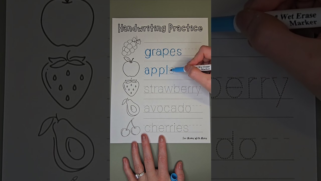 Fruit handwriting practice worksheet 🍇. formomswithminis.com