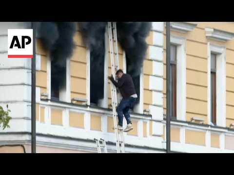 People escape science academy building hit by Russian drone in Ukraine's Kyiv