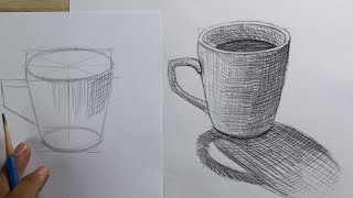 Download lagu Cara menggambar, membuat sketsa cangkir dan membuat bayangan dengan teknik cross-hatting dengan mudah / Menggambar / #15 mp3