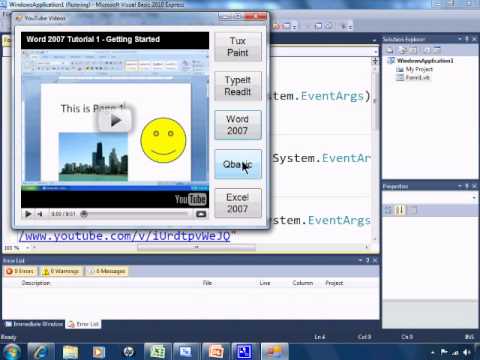 Visual Basic 2010 Express Tutorial 8 - Embedding And Playing YouTube Videos