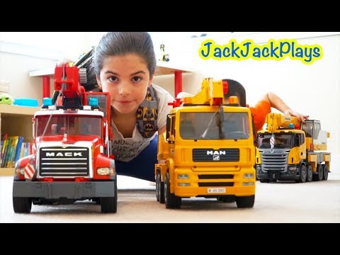 Pretend Play Fishing with Bruder Crane Trucks Compilation