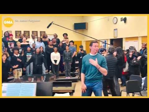 Hugh Jackman gets emotional during high school choir's performance