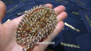 Jewelry Fresh 10mm Gold Miami Cuban Chain Bust Down Lab Diamonds