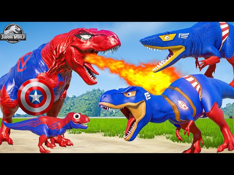 SPIDERMAN THE NEW TREX MOD VS VENOM, IRON MAN, HULK CAPTAIN AMERICA Super Hero Dinosaurs Fight