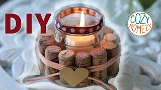 DIY Candle Holder from Waste - Valentines Day Recycled Craft with Jam Jar and Wine Corks