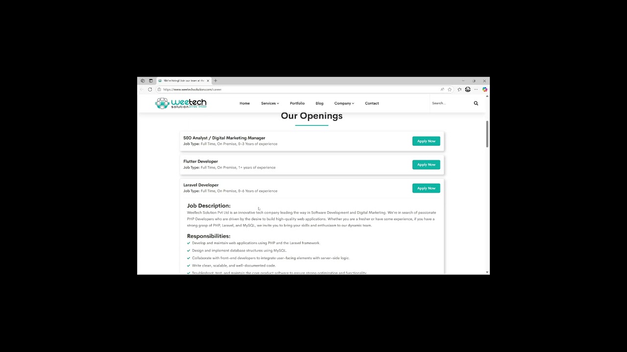 WeeTech Solution is Hiring For Laravel Developer