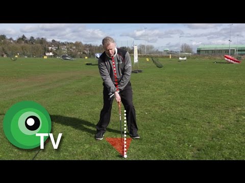 Part of a video titled Golf Tips: Stance and ball position with irons - YouTube