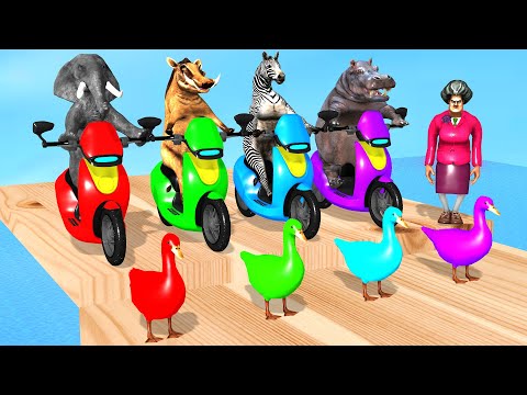 4 Giant Duck Cartoon Don't Choose The WRONG Mystery Egg Challenge Elephant Cow Hippo Zebra Pig