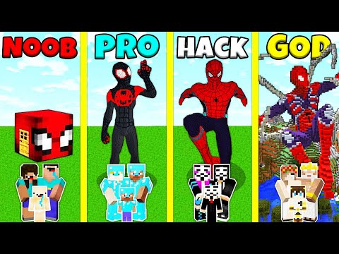 Minecraft Battle: NOOB vs PRO vs HACKER vs GOD: SPIDERMAN STATUE HOUSE BUILD CHALLENGE / Animation