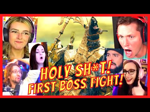 GAMERS React To FIRST BOSS FIGHT in ELDEN RING - GAMEPLAY REACTIONS MASHUP -TREE SENTINEL BOSS FIGHT