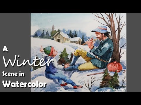 A Winter Scene in Watercolor | Painting A Piper Flutist step by step