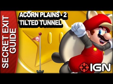 New Super Mario Bros. U Secret Exit Walkthrough - Acorn Plains 2: Tilted Tunnel