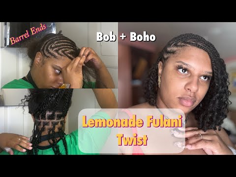 Bob Boho Fulani Lemonade Twist Tutorial | Knotless Back + Barrel Ends 