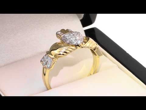 14k Gold Pave Diamond Claddagh Ring - Made in Ireland