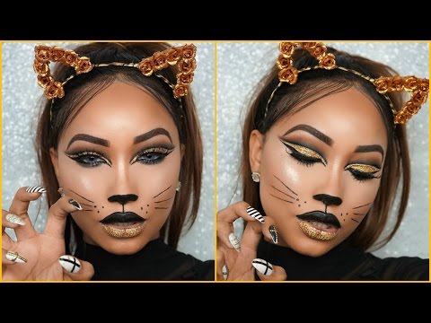 une touche glamour son maquillage femme halloween laide dun fard paupires en tons dors celuici peut tre remplac par une autre with maquillage chat