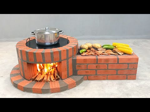 كيفية صنع موقد خشب 2 في 1 من الطوب الأحمر والأسمنت بسيط وجميل
