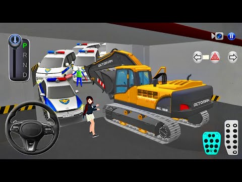 Heavy Excavator Stuck in Parking Garage with Police Cars🚔 3D Driving Class 2025 - Android Gameplay🎮