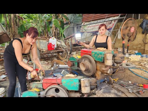 The genius girl repairs and restores the generator.