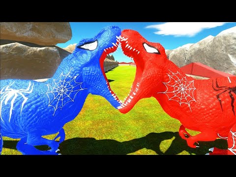 BLUE SPIDERMAN T-REX vs SPIDERMAN T-REX DEATH RUN - Animal Revolt Battle Simulator