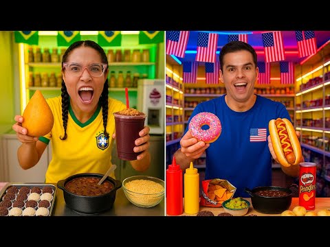 We opened a food stall selling Brazilian food versus American food to see who could sell more - i...