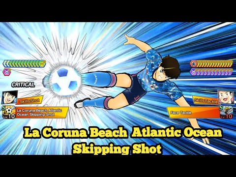 New Skill Tsubasa Ozora : La Coruna Beach Atlantic Ocean Skipping Shot!  Captain Tsubasa Dream Team