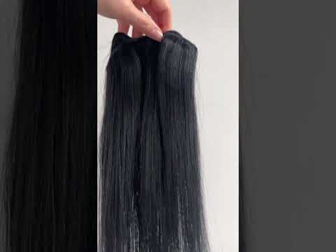 Натуральне волосся на заколках 38 см, 7 пасм, 100 грам, чорне (№01) video