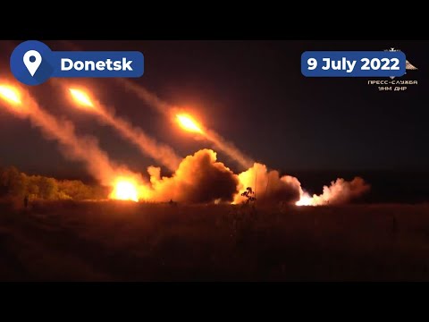 Nighttime Russian BM-21 Grad MLRS fire in Donetsk 🇷🇺🏹🇺🇦