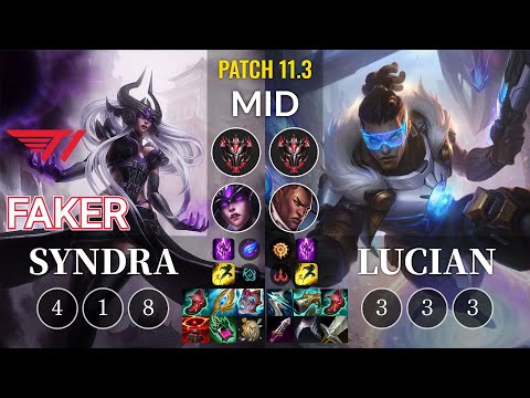 T1 Faker Syndra vs Lucian Mid - KR Patch 11.3