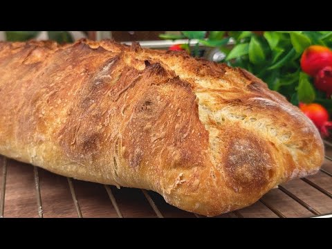 No-Knead Crispy Bread 🥖 Soft & Airy Inside | Just Mix, Fold, Bake