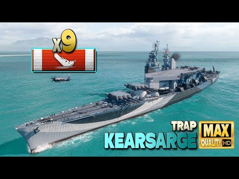 Battleship Kearsarge: 9 ships destroyed on map Trap - World of Warships
