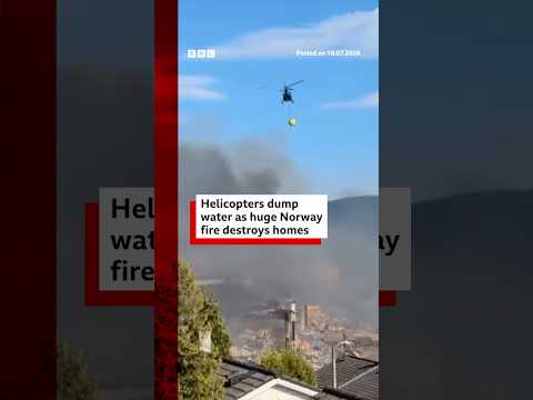 Helicopters dump water as huge Norway fire destroys homes. #Europe #BBCNews