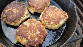 Fabricating &amp; camp cooking on a custom horseshoe trivet for a cast iron skillet or dutch oven.