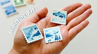 Painting the Tiniest Watercolor Stamps (Relaxing Art ASMR) ✧