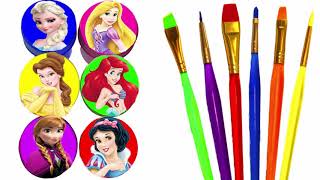 Disney Princess Drawing and Painting Rainbow Colors for Kids Frozen Elsa, Anna, Ariel, Rapunzel