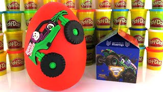 GRAVE DIGGER MONSTER JAM TRUCK GIANT PLAY DOH SURPRISE EGG MONSTER JAM MCDONALDS HAPPY MEAL TOYS